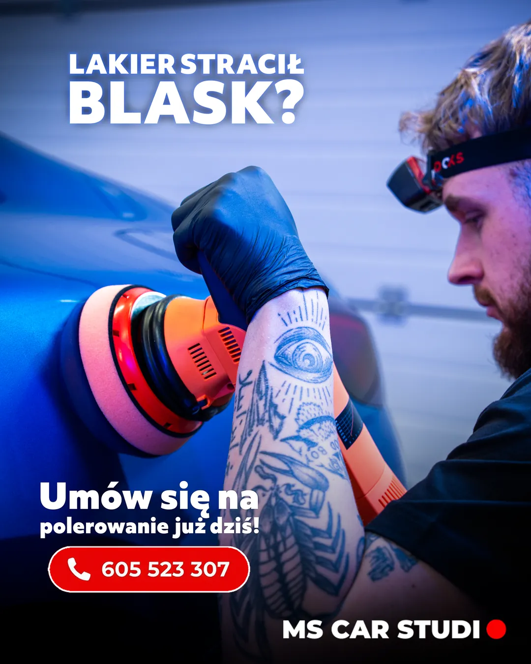 Grafika ofertowa MS Car Studio o polerowaniu lakieru