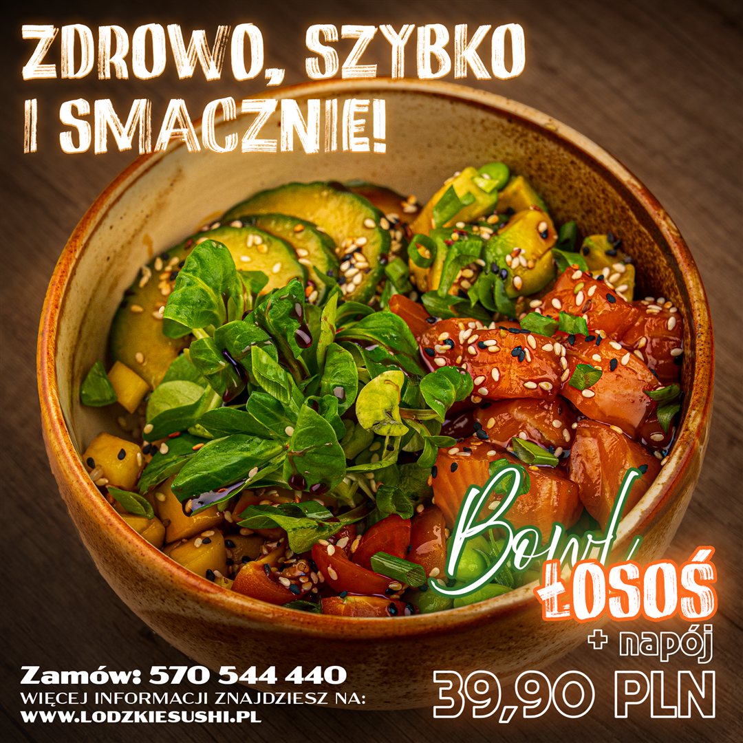 Post dla Łódzkie Sushi, bowl z łososiem, oferta z ceną
